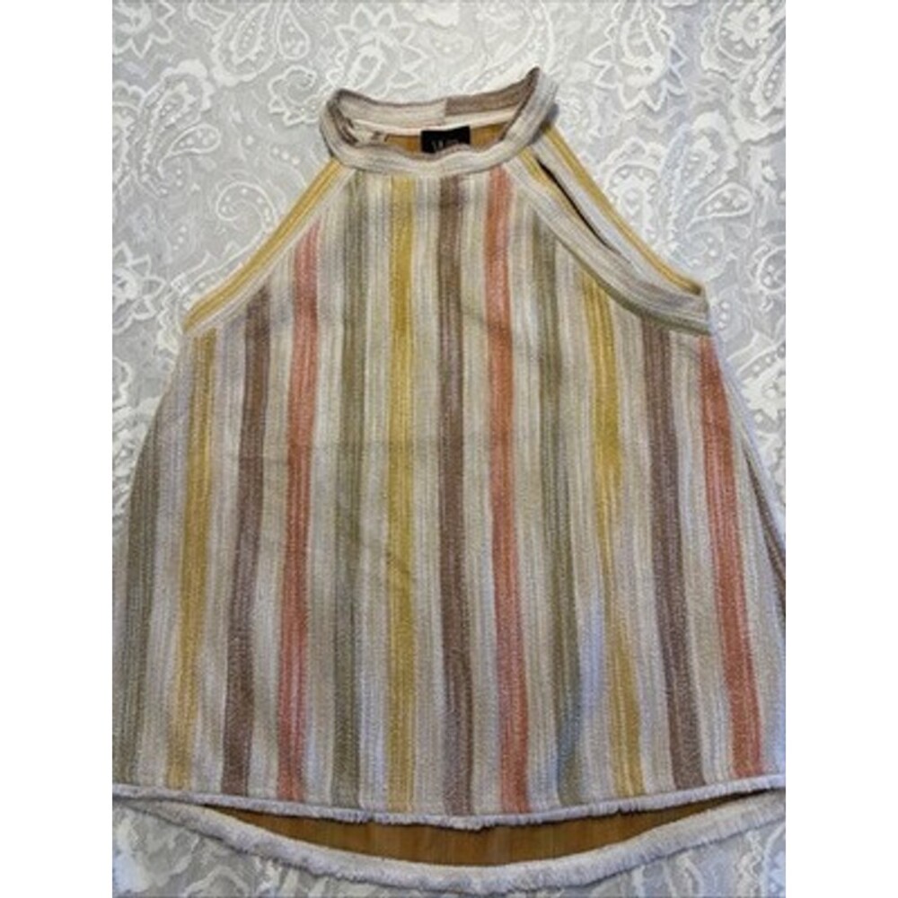 W5 Womens Multicolor Striped Halter Top Sleeveless Frayed Hem M Meas In Pics